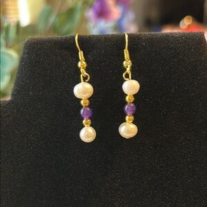 Elegant Gold and Purple Pearl Earrings